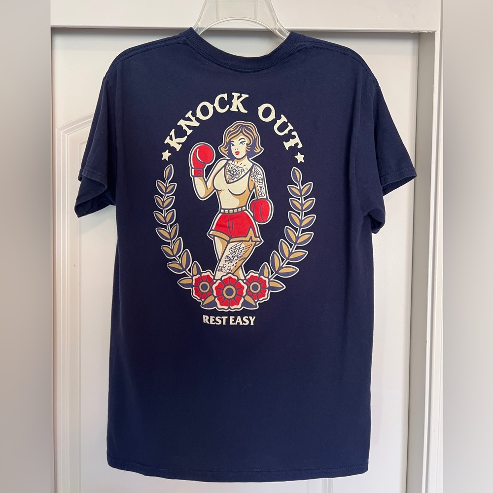 Rest Easy Navy Blue Men's T-Shirt With Pinup Knock Out Graphic Size MEDIUM